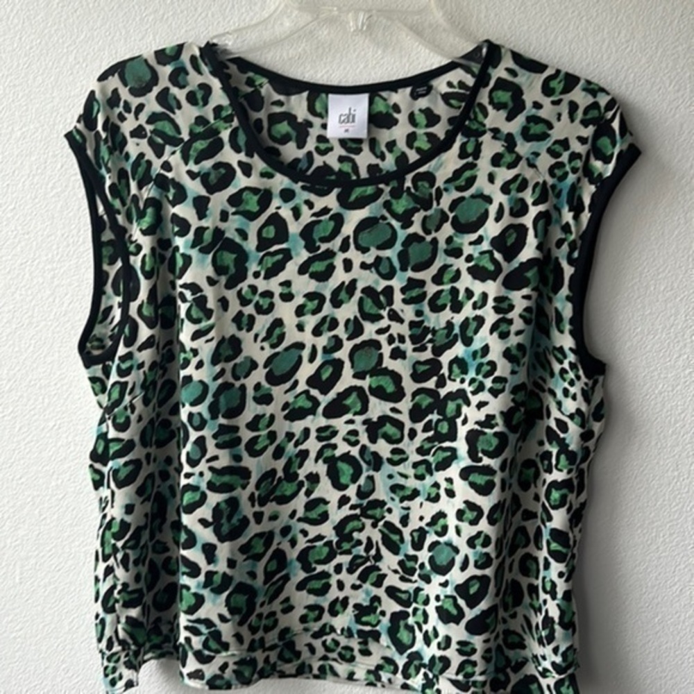 CAbi top animal print size medium shades of black gray teal style #3260